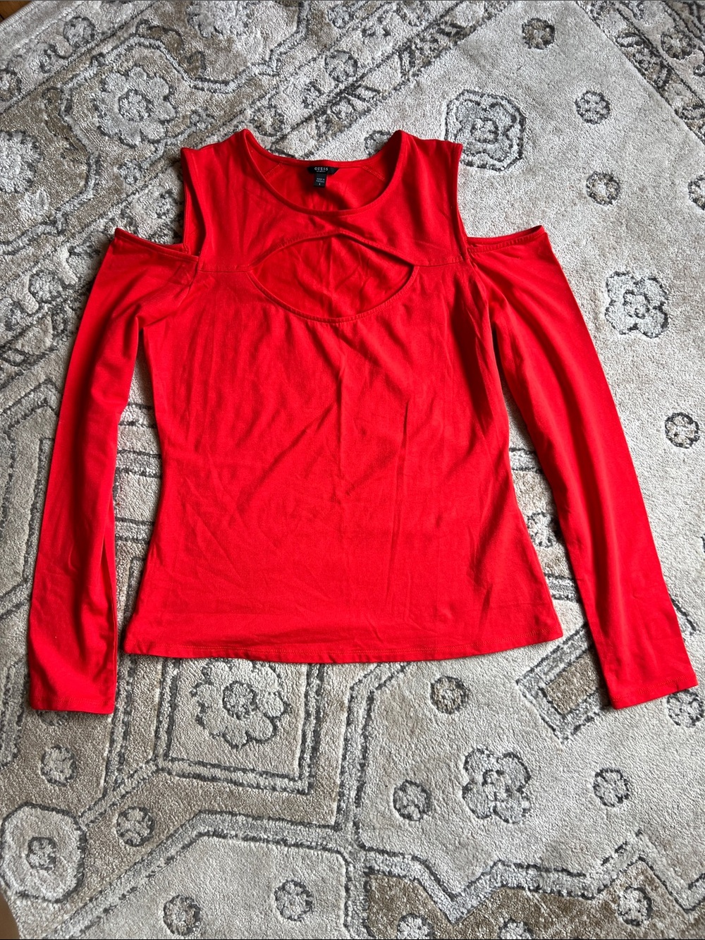 Guess Red Cold-Shoulder Long Sleeve Top